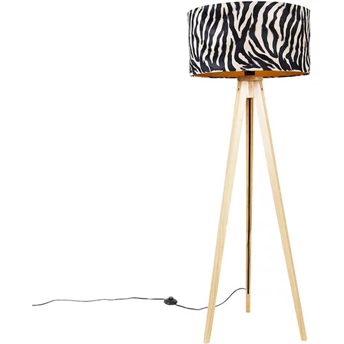 QAZQA Les za talne svetilke z odtenkom tkanine zebra 50 cm - Stativ Classic