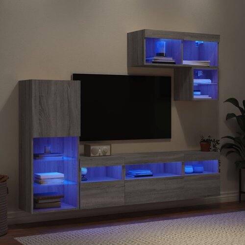 The Living Store Komplet TV omaric LED 6-delni siva sonoma inženirski les - Stenska TV Enota, (21670945) Cene