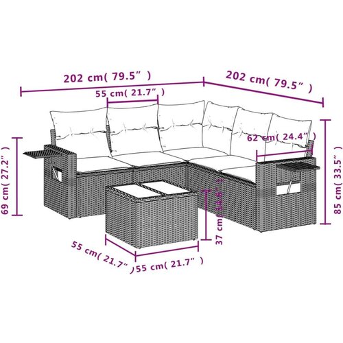 VidaXL 6-dijelni set vrtnih sofa od poliratana s jastucima smeđi Slike
