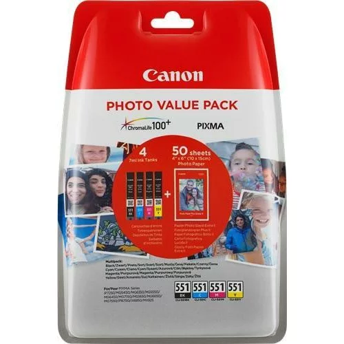 Canon komplet kartuš CLI-551 (BK/C/M/Y), original + papir (6508B005AA)