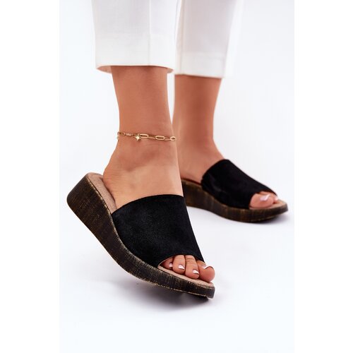 Panto Fino Suede Women&amp;#039;s Wedge Slippers Black Slike