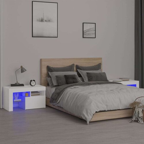  Noćni ormarići 2 kom s LED svjetlima bijeli 70 x 36 5 x 40 cm Cijene