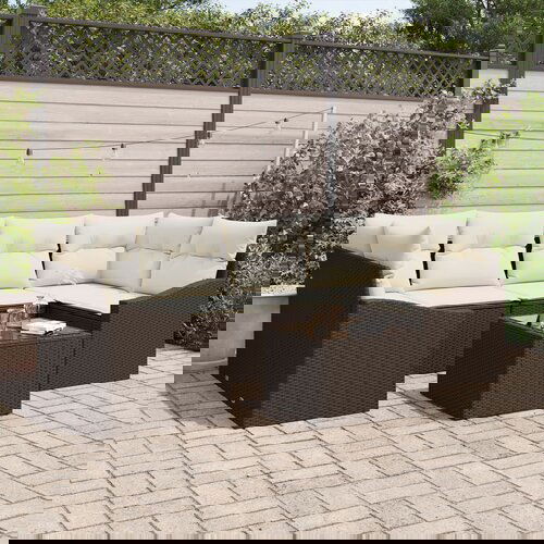 vidaXL 7-dijelni vrtni blagovaonski set s jastučićima smeđi poliratani Cijene