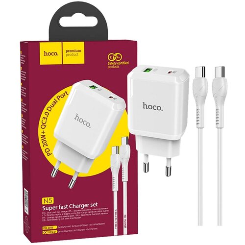 hoco. Punjač kućni sa type C kabelom, brzi, PD 20W, QC3.0 18W – N5 Favor, type C, White Cijene