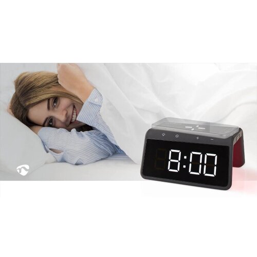 Nedis WCACQ30BK - Budilnik sa LCD ekranom i bežičnim punjačem 15W/5V, crna Slike