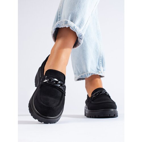 SHELOVET Suede women&amp;#039;s loafers black Slike