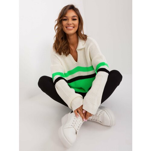 Fashion Hunters Ecru light green oversize sweater with collar Slike