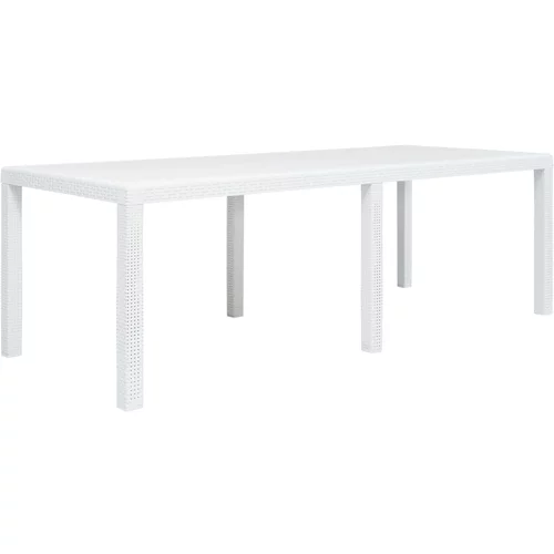 vidaXL Vrtna miza iz plastike 220x90x72 cm bela videz ratana