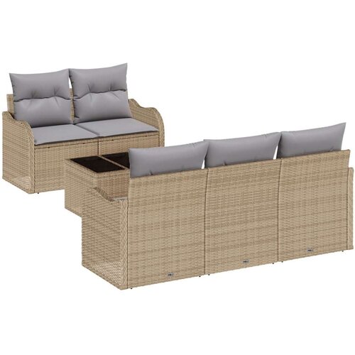  6 komada vrtni sofa set s jastucima bež poly rattan 2-sjedna vrtna sofa s prostorom za pohranu i jastucima bež poly rattan Cene