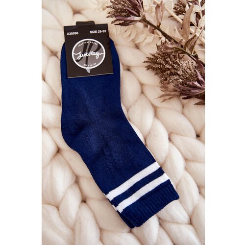 Kesi Youth Cotton Sports Socks With Stripes Navy Blue Slike