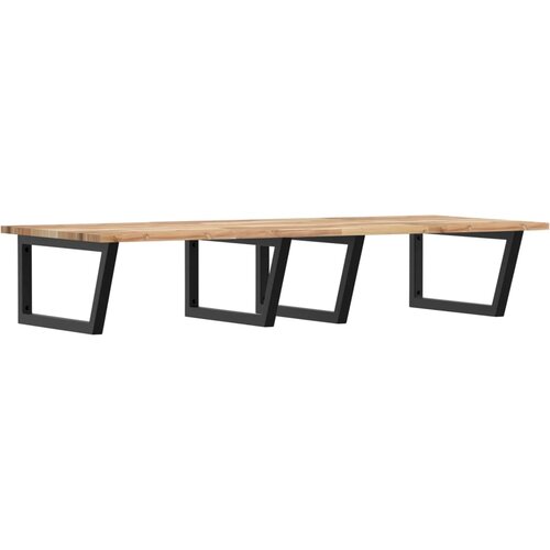  Zidna polica za umivaonik od čelika i masivnog bagremovog drva Smeđa 120 x 60 x 2 cm Slike