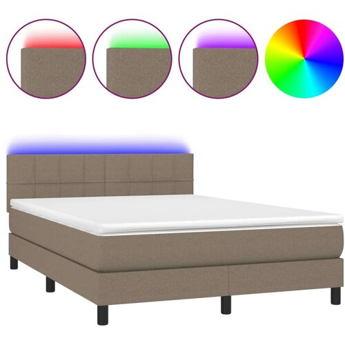  Box spring s madracem LED smeđesivi 140x200 cm tkanina Slike