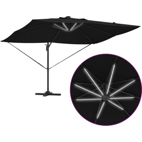 VidaXL Kantilever Roma Suncobran s LED-ima Crni 352x251x265 cm Aluminij Slike