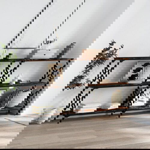  The Living Store Konzolna mizica dimljen hrast 156x28x80,5 cm inženirski les - Konzolna Mizica, (21444848) Cene