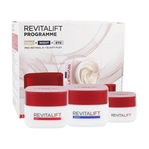 L&amp;acute;Or&amp;eacute;al Paris Revitalift Set dnevna njega kože 50 ml + noćna njega kože 50 ml + krema za područje oko očiju 15 ml za žene Slike
