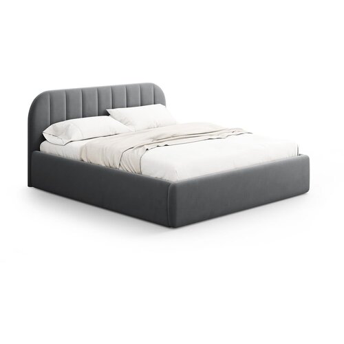 Windsor & Co Sofas Siva oblazinjena zakonska postelja s prostorom za shranjevanje z letvenim dnom 180x200 cm Juno – Cene
