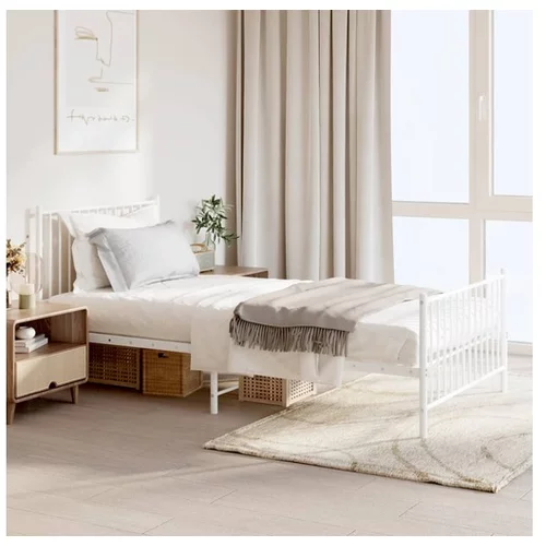  Kovinski posteljni okvir z vzglavjem in vznožjem bel 100x200 cm