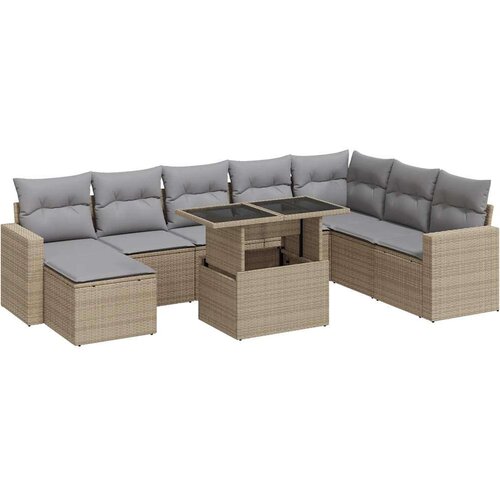 VidaXL 9-dijelni set vrtnih sofa s jastucima bež od poliratana Slike