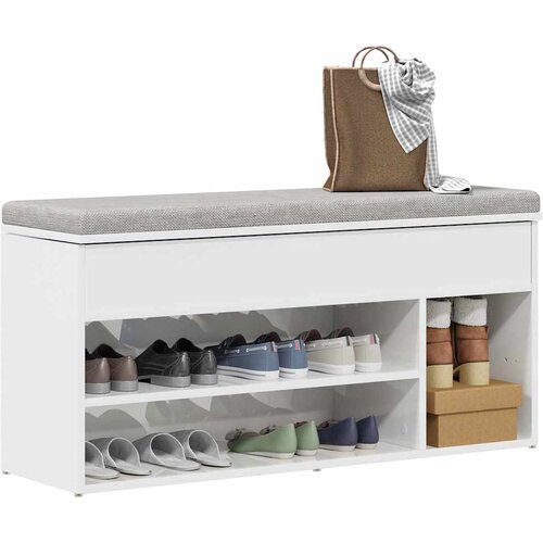 vidaXL Klupa za cipele visoki sjaj bijela 102x30,5x45 cm izrađeno drvo Cijene