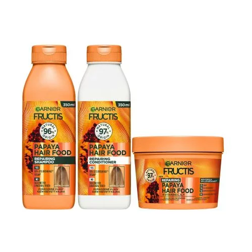 Garnier Fructis Hair Food Papaya Repairing Shampoo Set šampon 350 ml + regenerator 350 ml + maska za kosu 400 ml za ženske