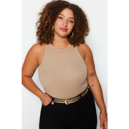 Trendyol Curve Plus Size Camisole - Beige - Fitted Cene