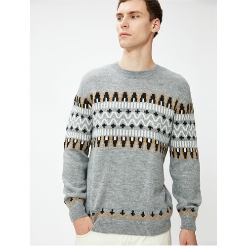 Koton Ethnic Patterned Knitwear Sweater Crew Neck Long Sleeved Cene