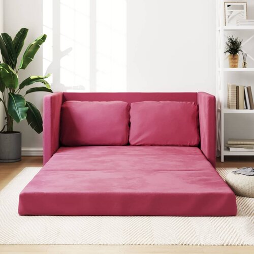 VidaXL Talni raztegljiv kavč 2 v 1 vinsko rdeča 122x204x55 cm žamet Slike