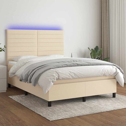  box spring s madracem LED krem 140x200 cm od tkanine Cene