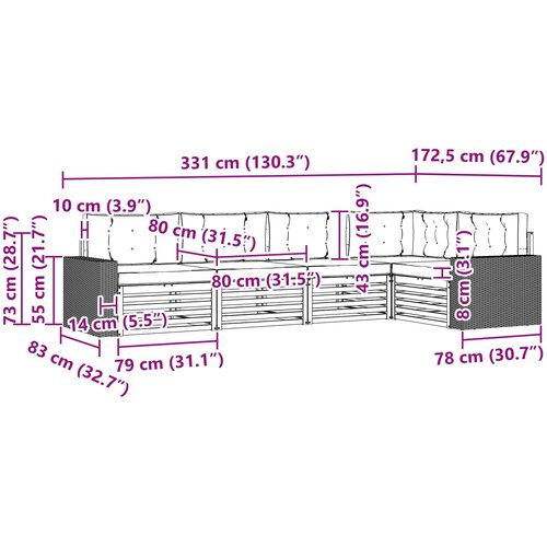  Set vanjskih sofa 5 pcs Prirodna i svjetlosiva Slike