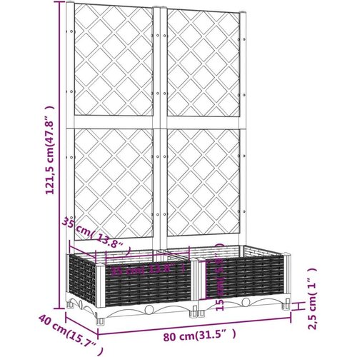 VidaXL Cvetlično korito z oporno mrežo rjavo 80x40x121,5 cm PP Slike