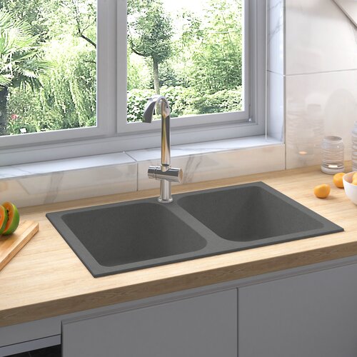 VidaXL kuhinjski umivalnik siv 760x480x184 mm granit Slike