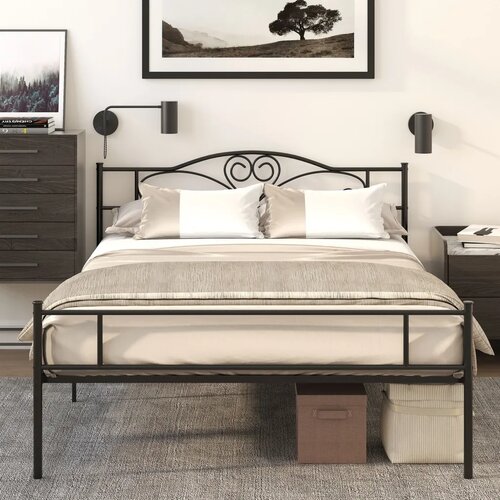  Metalni okvir kreveta s uzglavljem nosivost 300 kg 145D x 211&amp;Scaron; x 106V cm crni Slike