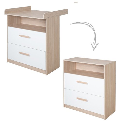 Roba Bela/naravna otro&amp;scaron;ka komoda v hrastovem dekorju s previjalnim pultom 88x98x75 cm Cabane &amp;ndash; Slike