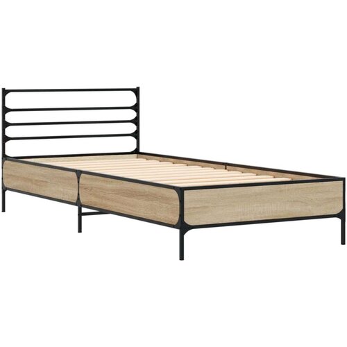 vidaXL Posteljni okvir sonoma hrast 75x190 cm inženirski les in kovina Cene