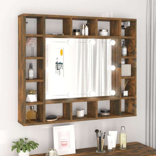 vidaXL Omarica z ogledalom in LED lučkami dimljeni hrast 91x15x76,5 cm Cene