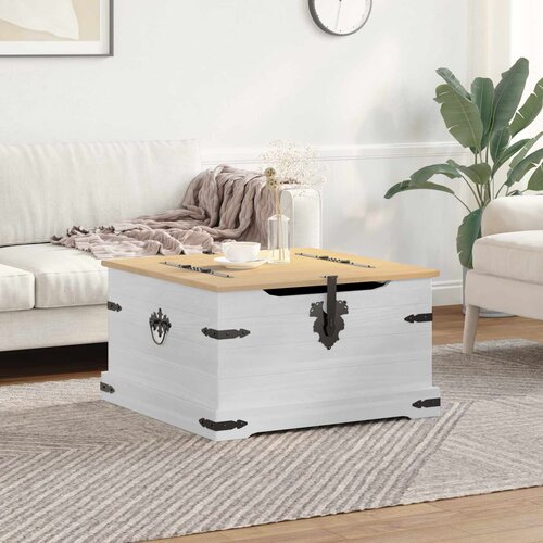 STORAGE box s policom Bijelo 78 x 78 x 45 cm Čvrsto borovo drvo Slike