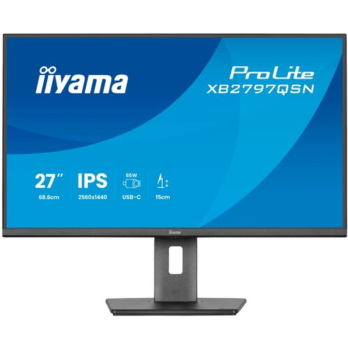 Iiyama 27" IPS-panel, 2560x1440, EyeComfort, 15cm Height Adj. Stand, USB-C Dock (LAN/65W PD/DP-OUT) 1ms, 350cd/m2, Speakers, USB-C, HDMI, DisplayPort, USB HUB (2x3.2+2xC) XB2797QSN-B1 Cene