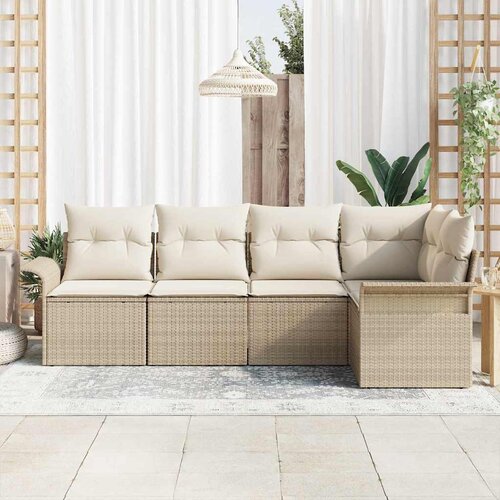  Sjedeća garnitura za vrt 5 kom. Bež poliratan 242,5 x 132,5 x 69 cm Slike