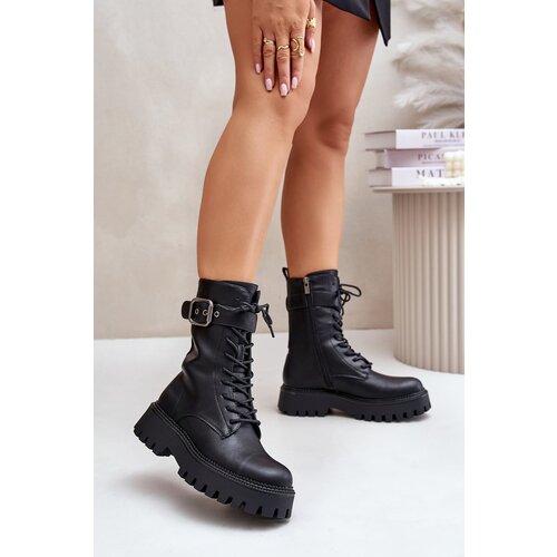 Big Star Insulated ankle boots workers with buckle black Slike