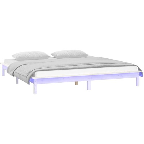  LED okvir za krevet bijeli 160 x 200 cm od masivnog drva Slike