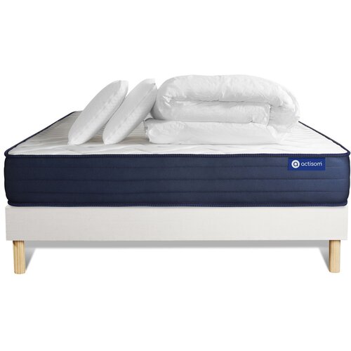 ACTISOM Kompletni paket za posteljo - Vzmetnica 140x190 cm + Vzmetni okvir z letvami (komplet) + 2 vzglavnika + Prevleka - Actimemo Life, (21614137) Cene