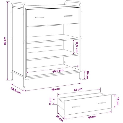  Ormar za cipele 76 x 36 5 x 93 cm Konstruirano drvo - Hrast sonoma 76 x 36 5 x 93 cm 1 ladica i 3 police Slike