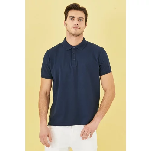 AC&Co / Altınyıldız Classics Men's Anti-shrinking Cotton Fabric Slim Fit Slim Fit Slim Fit Navy Blue Anti-roll Polo Neck T-Shirt.