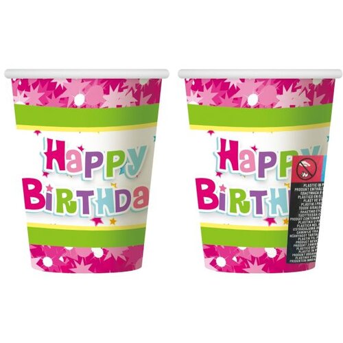  Set 6 kartonskih kozarcev z napisom Happy Birthday - roza Cene