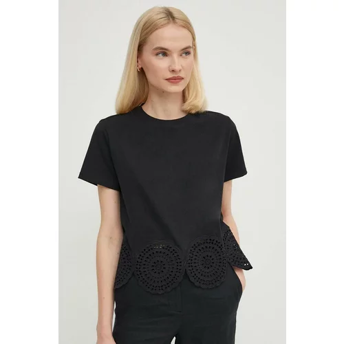Sisley Bombažna kratka majica ženski, črna barva