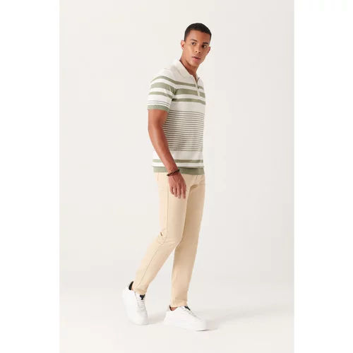 Avva Men's Beige Dobby Flexible 5-Pocket Slim Fit Slim Fit Canvas Trousers