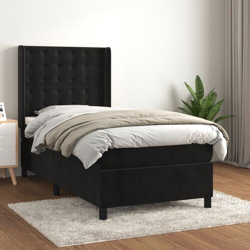 The Living Store Box spring postelja z vzmetnico črna 90x200 cm žamet - Box Spring Postelja, (21491571) Cene
