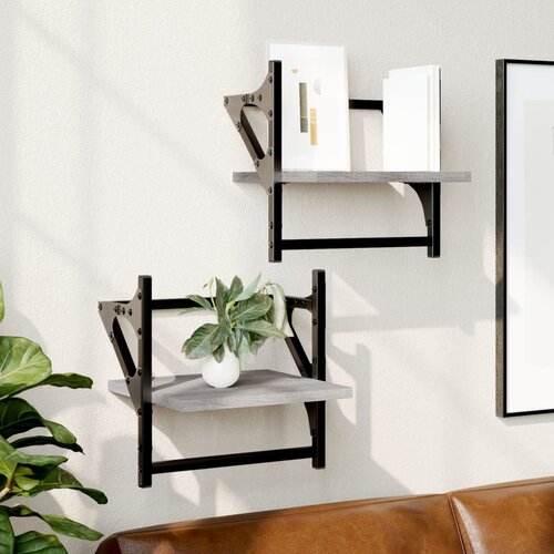 vidaXL Stenske police s prečkami 2 kosa siva sonoma 30x25x30 cm Cene
