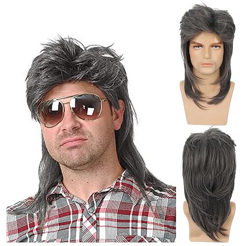 INF Moška lasulja Mullet, retro pričeska iz 80-ih Grey, (21695465) Cene