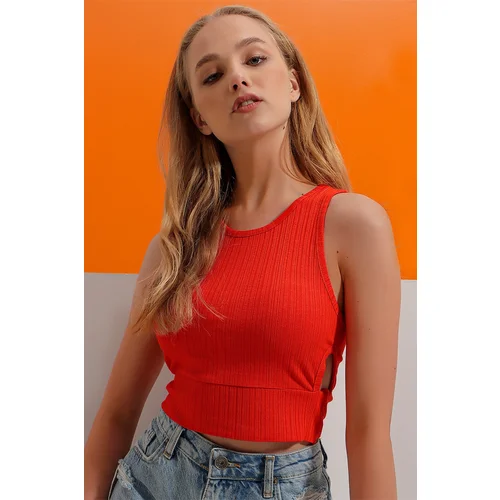 Trend Alaçatı Stili Women's Orange Decollete Crop Camisole Blouse